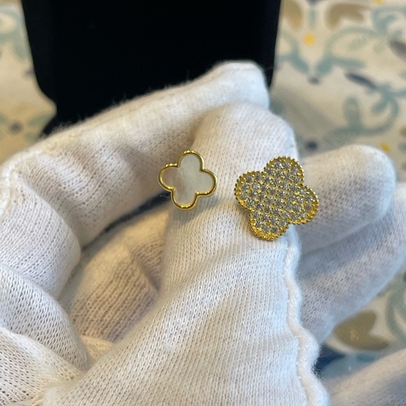 18k gold plating over solid sterling silver 925 clover open ring - Picture 5 of 8